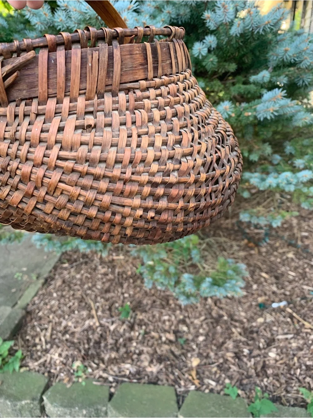 Antique Woven Splint Oak Buttocks Basket Primitive Farmhouse Gathering